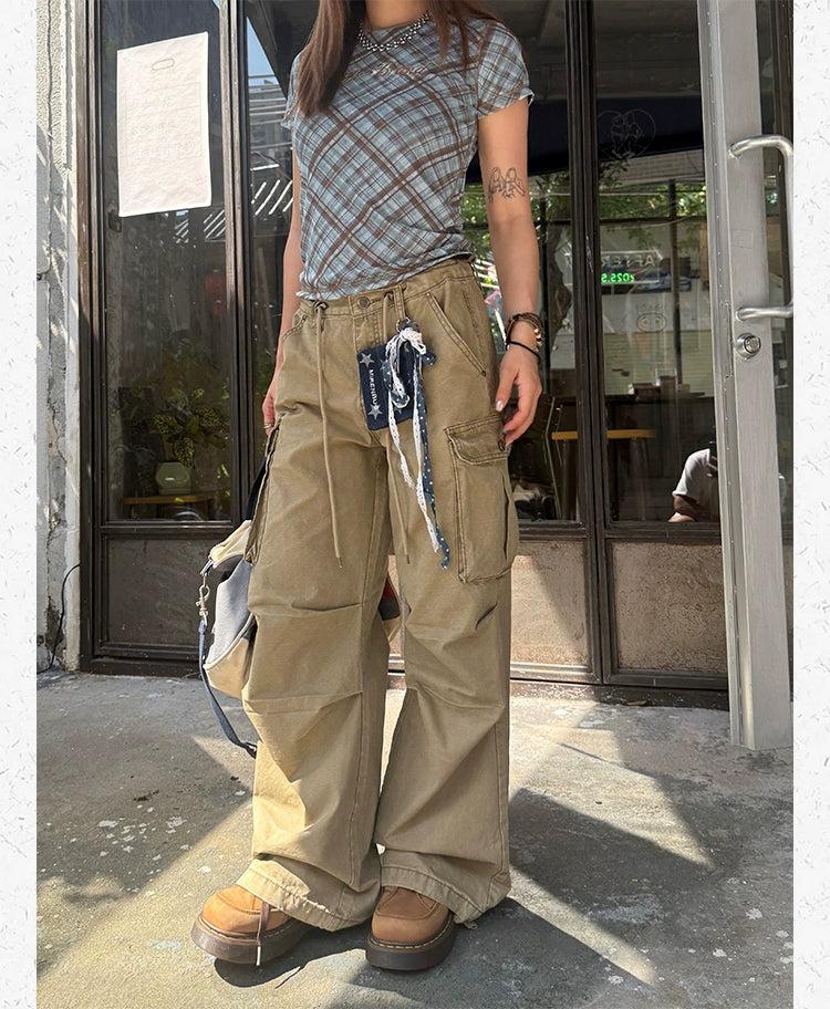 Drawstring Straight Leg Cargo Jeans