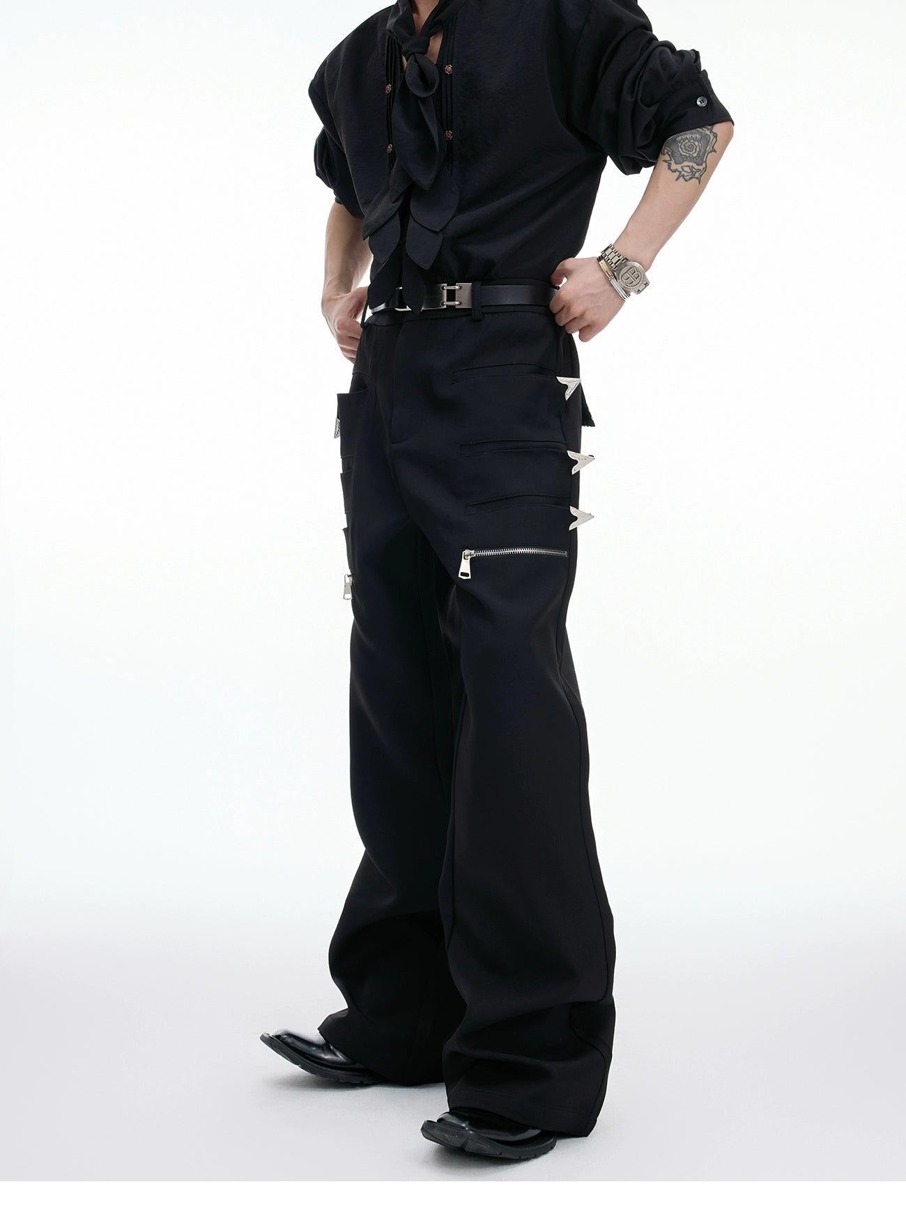 Chic Metallic Pocket Flared Pants