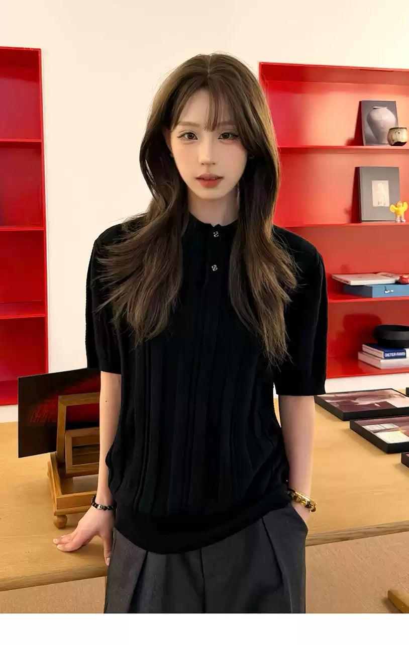 Textured Ribbed Knit Polo
