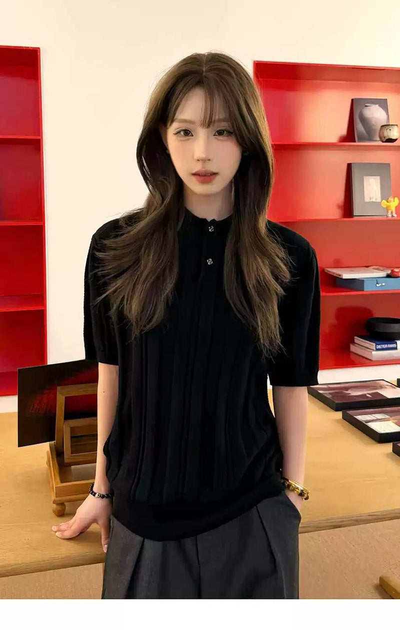 Textured Ribbed Knit Polo