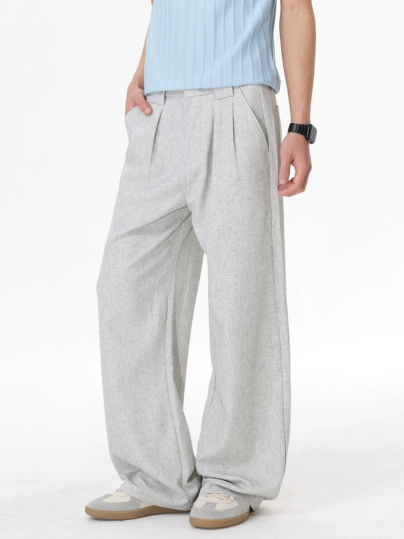 Textured Pleated Wide Leg Trousers