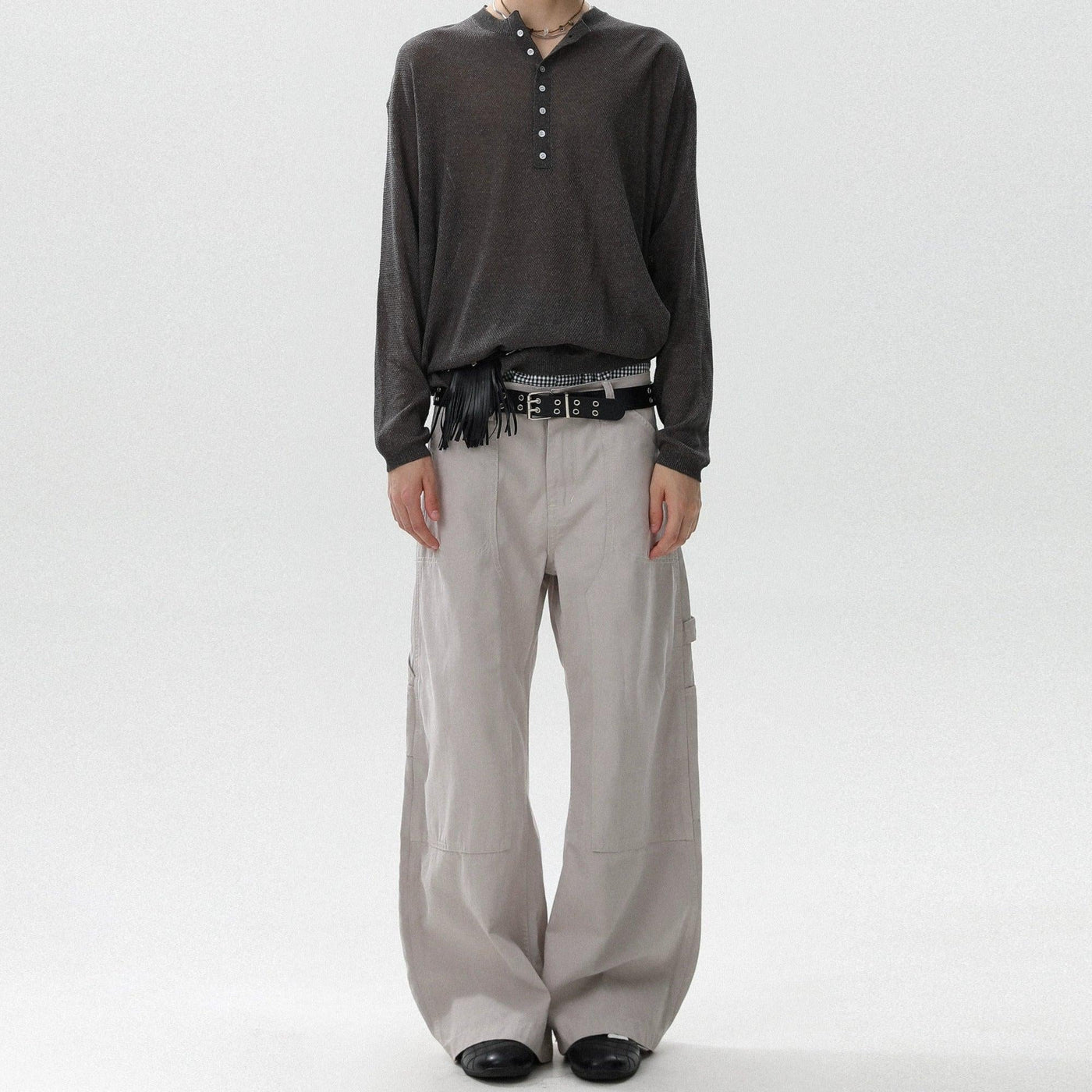 Plain Structured Straight Pants