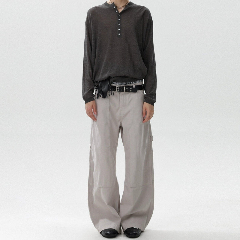 Plain Structured Straight Pants