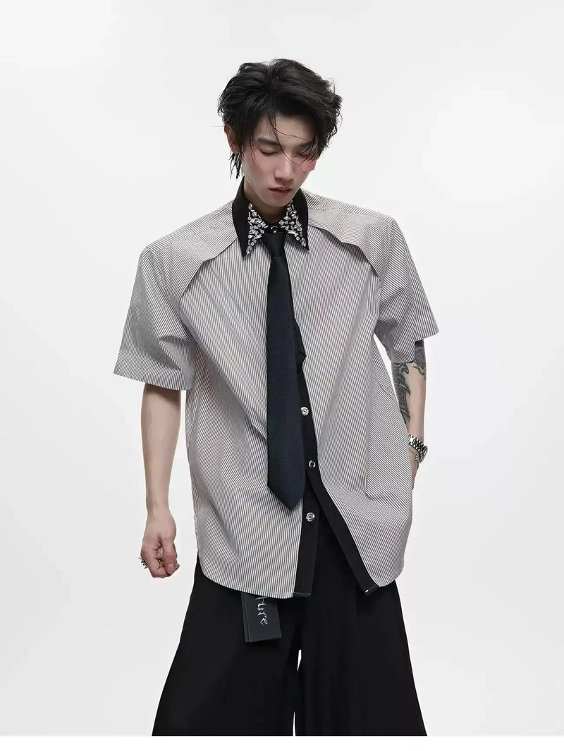 Diamond Striped With Tie Shirt