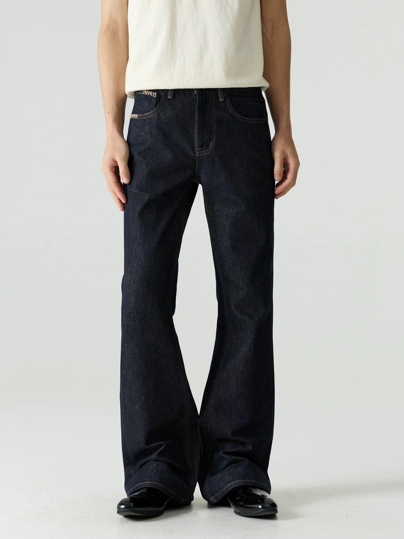 Hand-Stitched Raw Denim Flared Jeans
