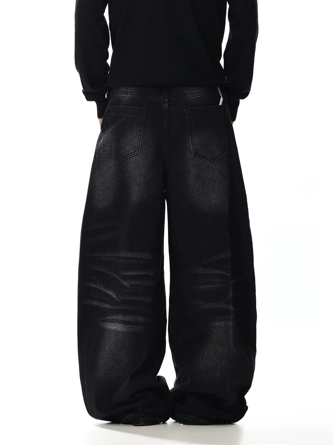 Faded Curved Seam Wide Leg Jeans