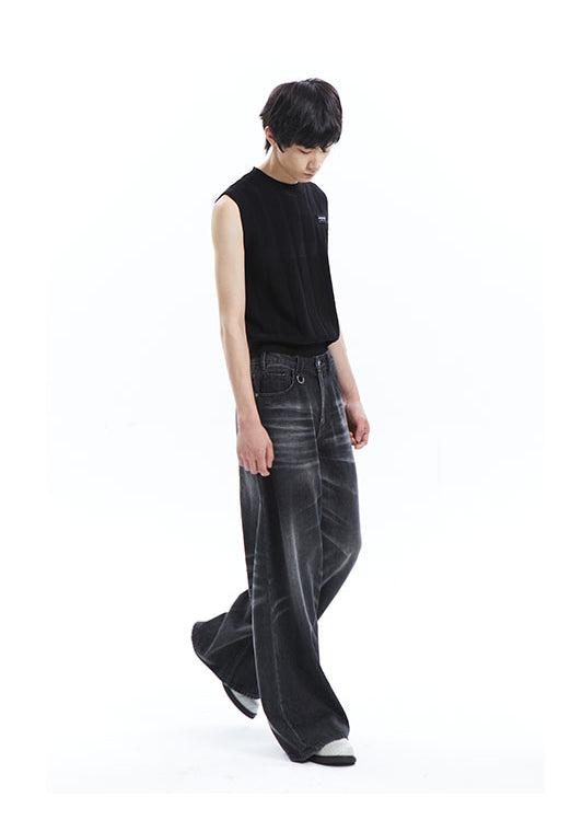Whisker Emphasis Wide Cut Jeans