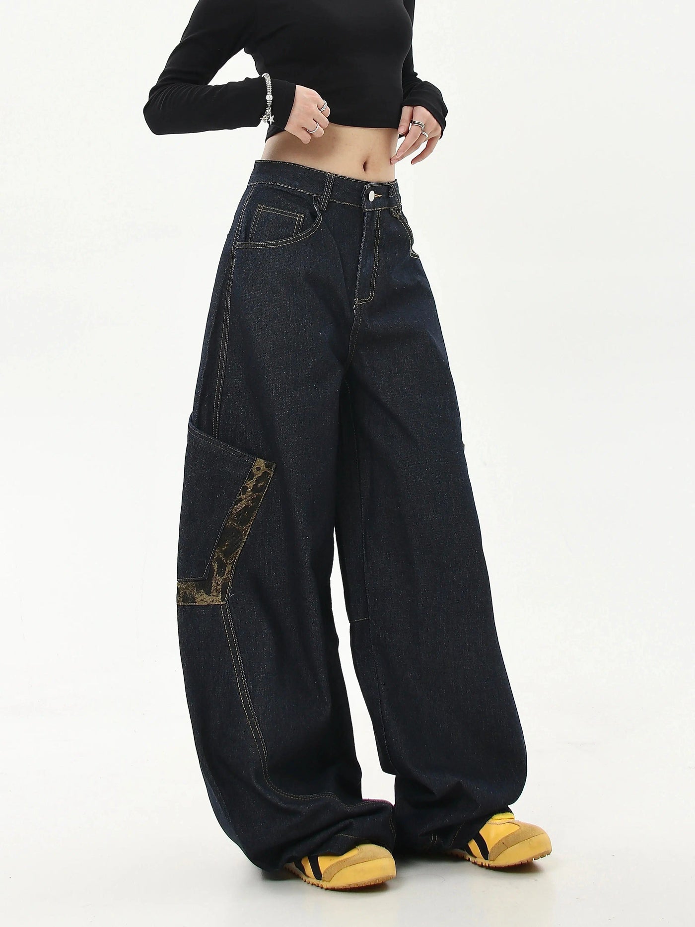 Spliced & Stitched Baggy Jeans