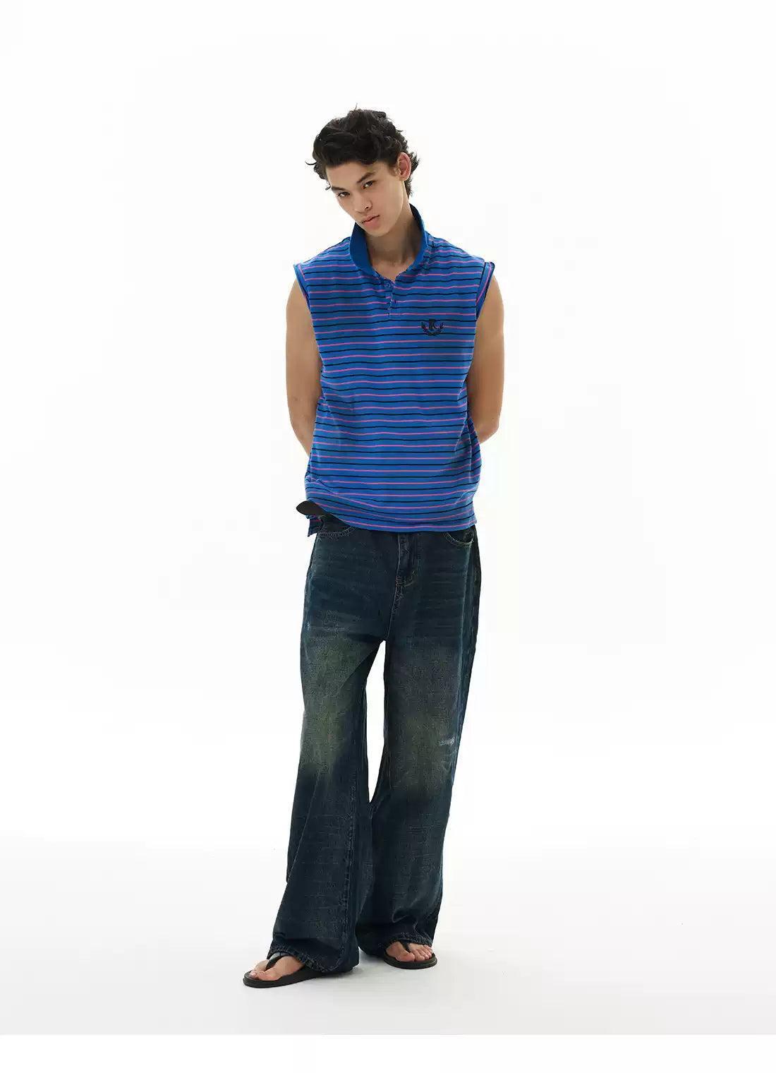 Striped Polo Collared Tank Top