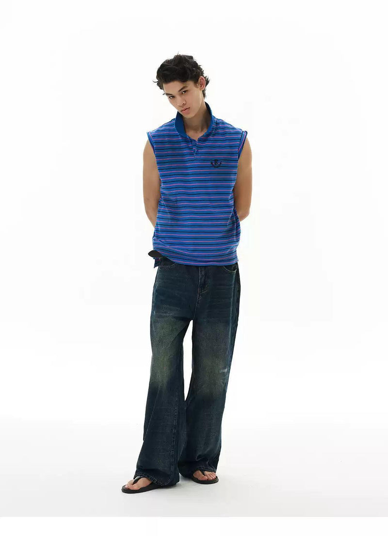 Striped Polo Collared Tank Top