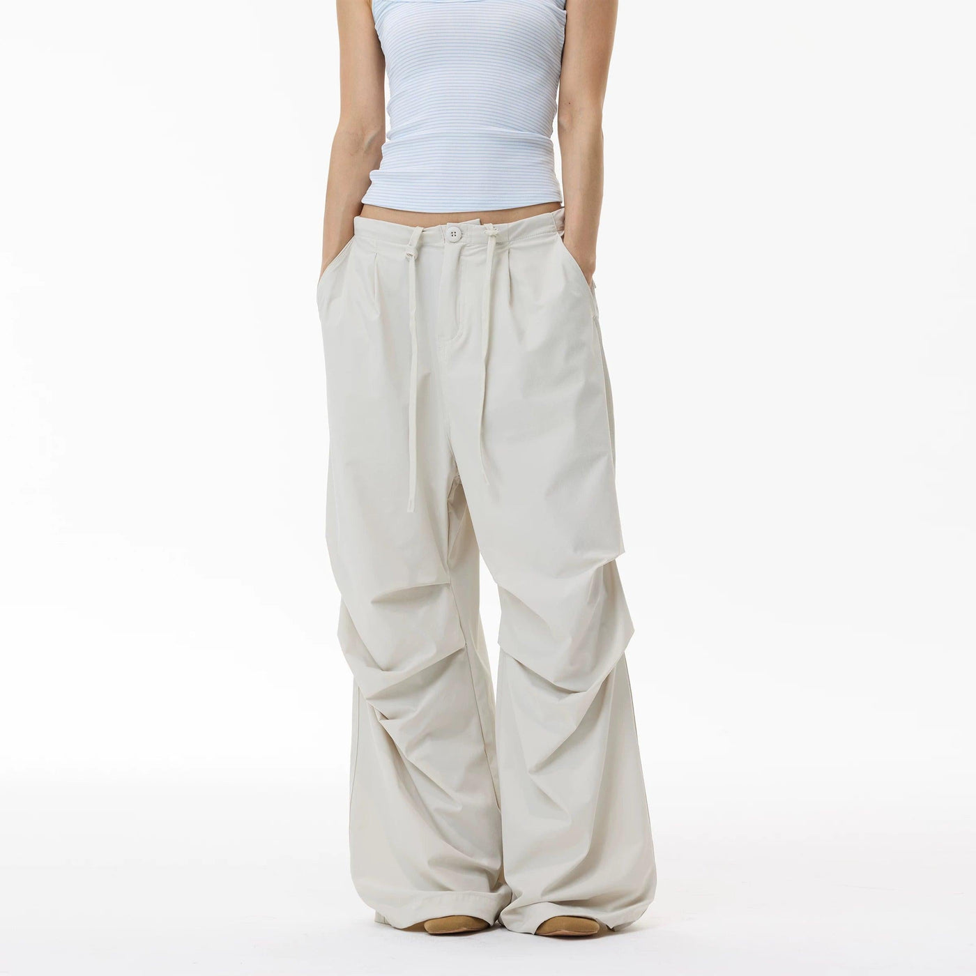 Drawstring Pleated Parachute Pants