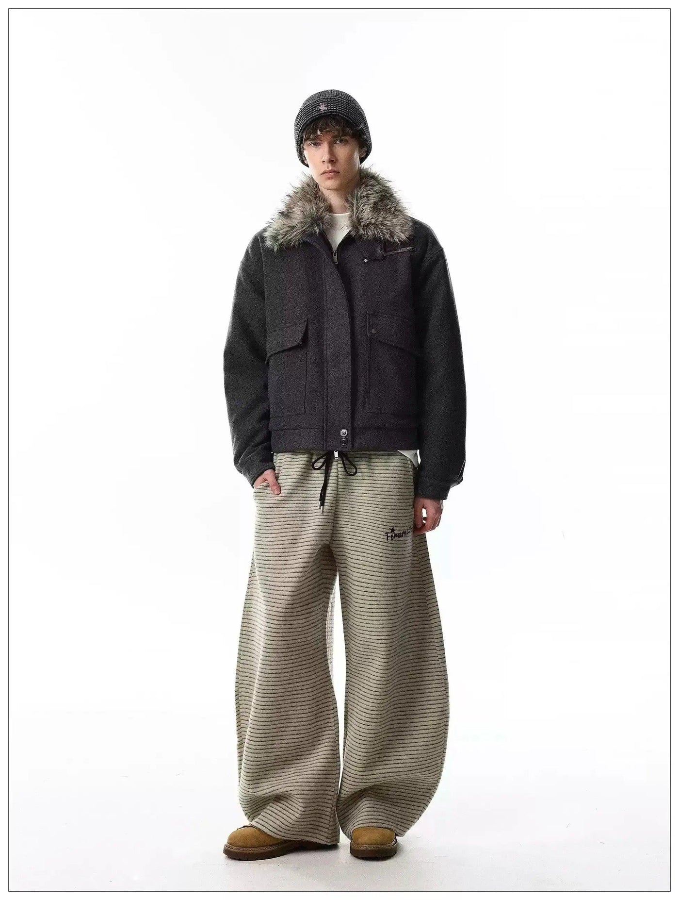 Faux Fur Collar Big Pockets Jacket