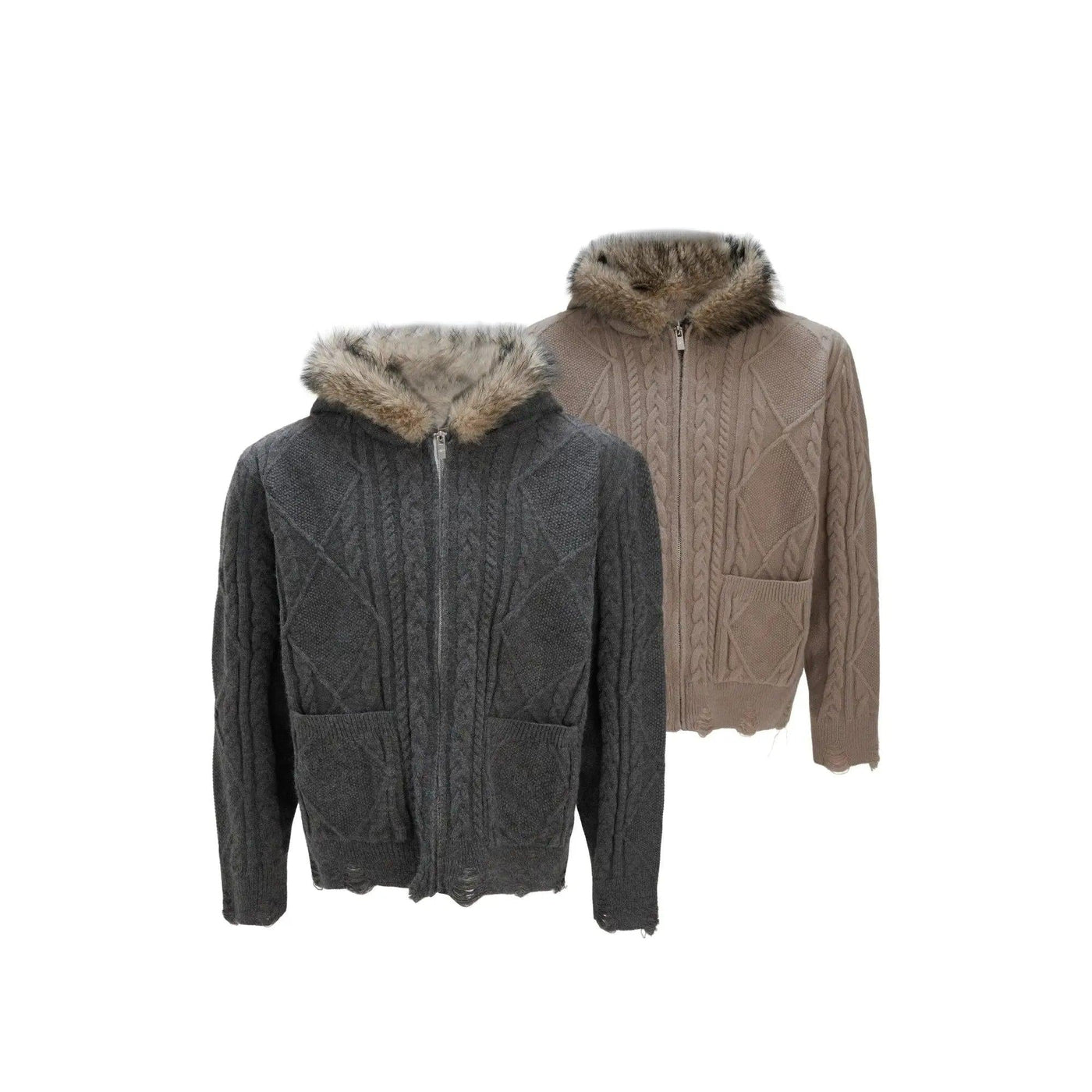 Faux Fur Collar Zipped Sweater