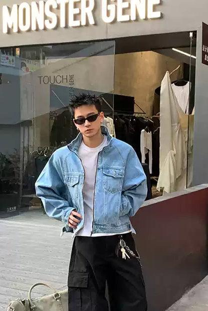 Front Pockets Zippered Denim Jacket