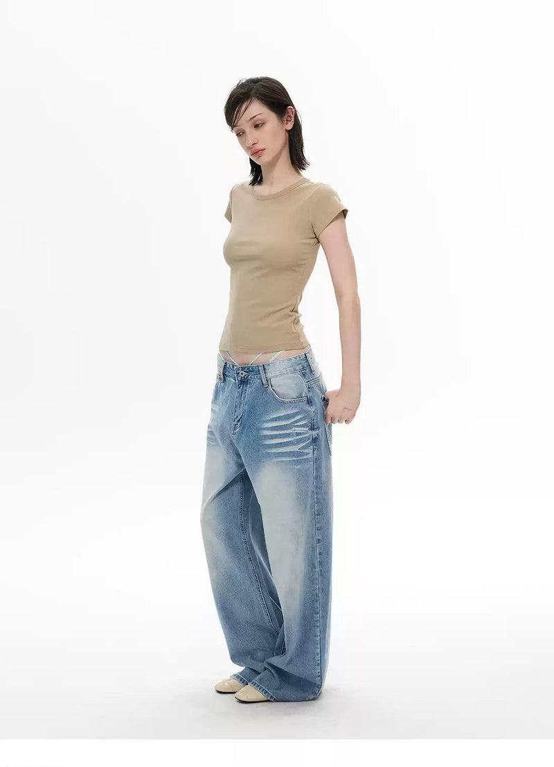 Faded Highlight Distressed Wide Jeans