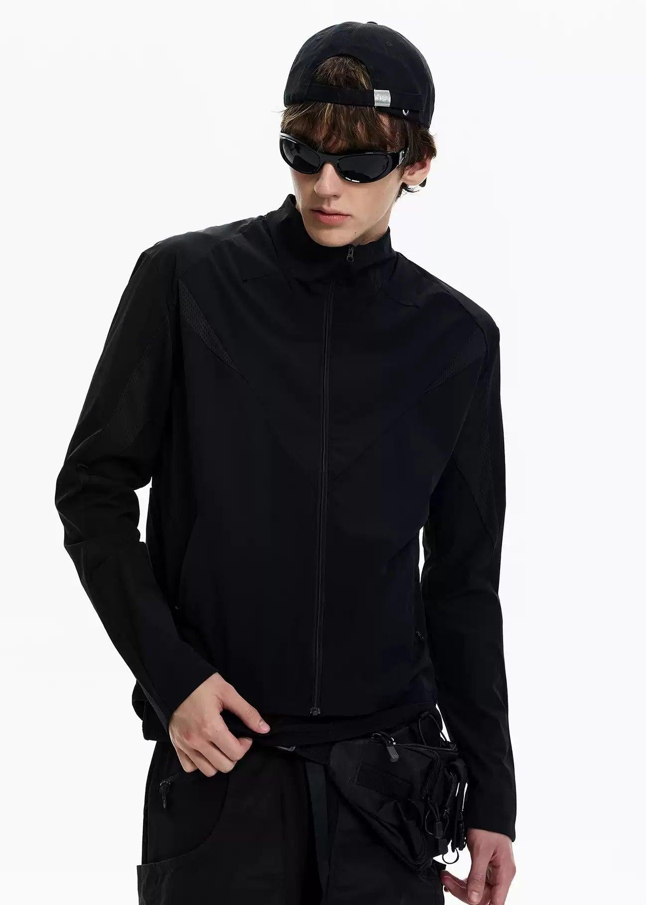Mesh Spliced Sporty Zip-Up Jacket