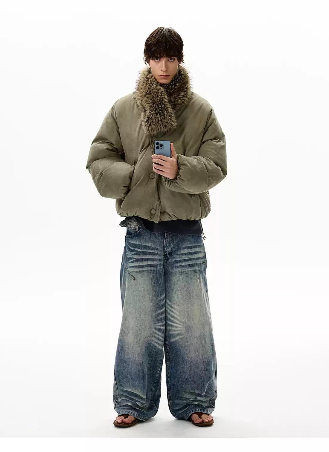 Whisker Faded Wide Jeans