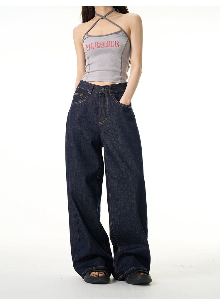 Solid Color Wide Jeans