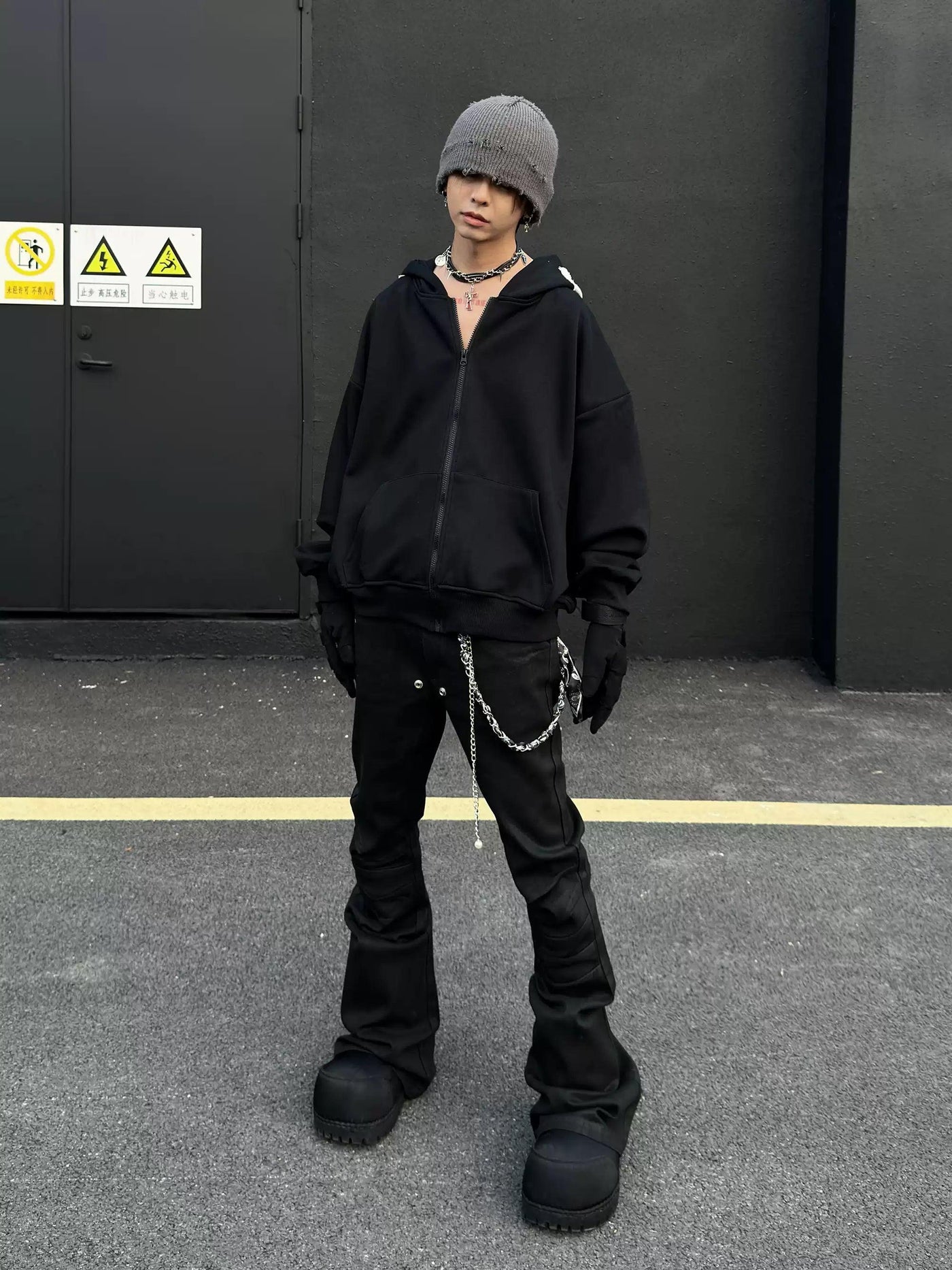 Skeleton Patched Graphic Zip-Up Hoodie
