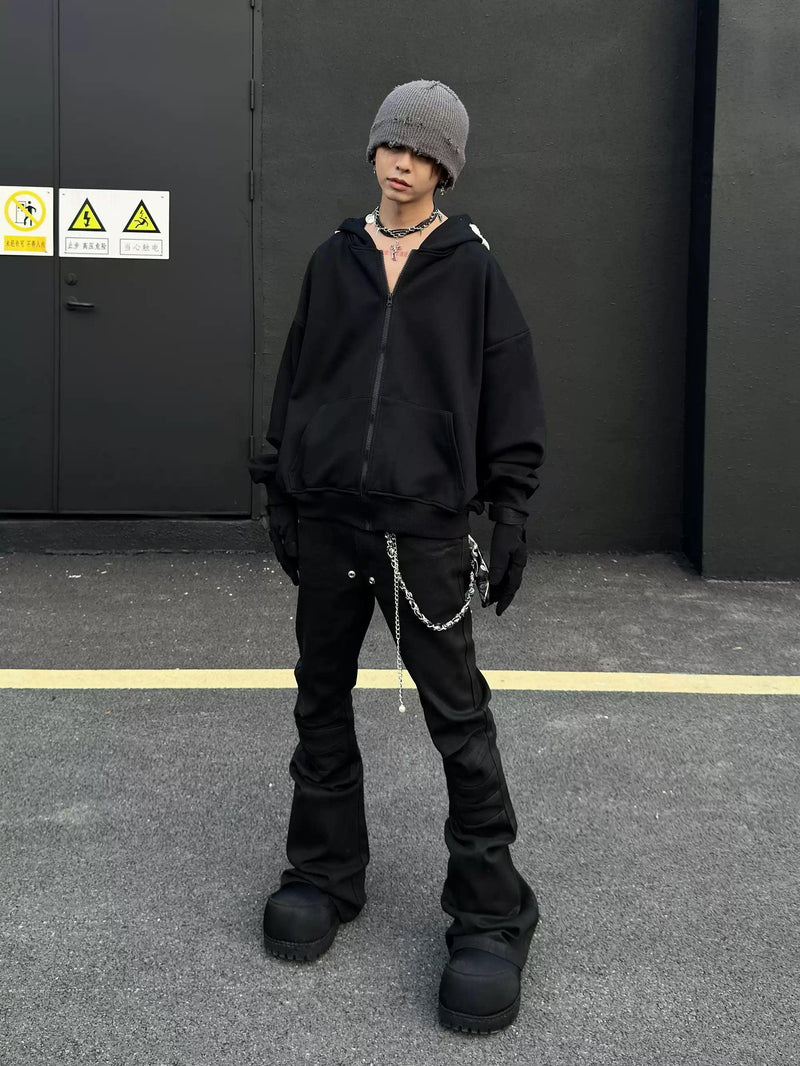 Skeleton Patched Graphic Zip-Up Hoodie