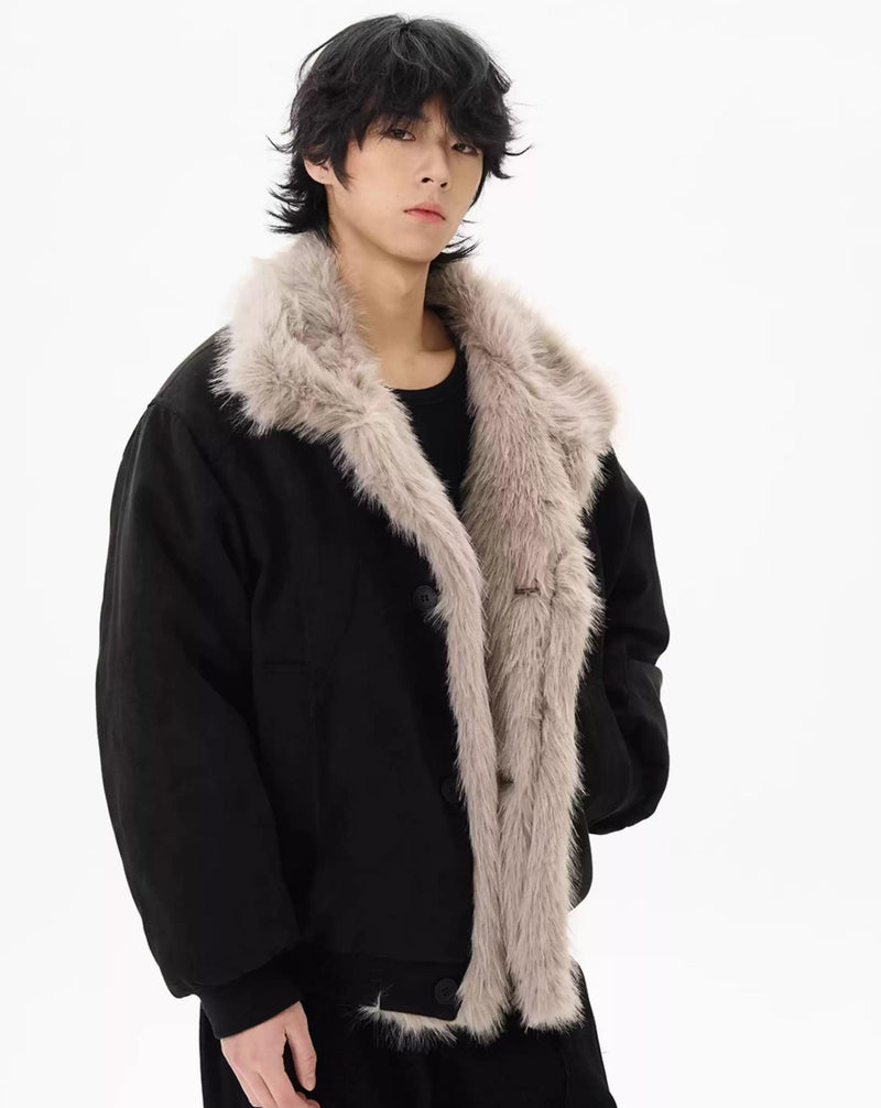 Faux Fur Line Ruched Hem Jacket