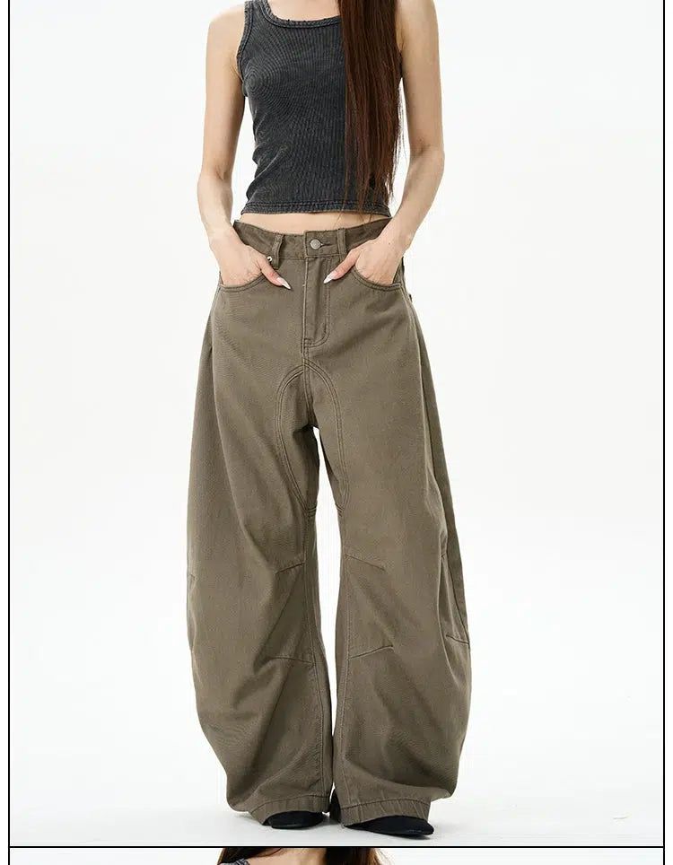 Faded Seam Detail Wide Jeans