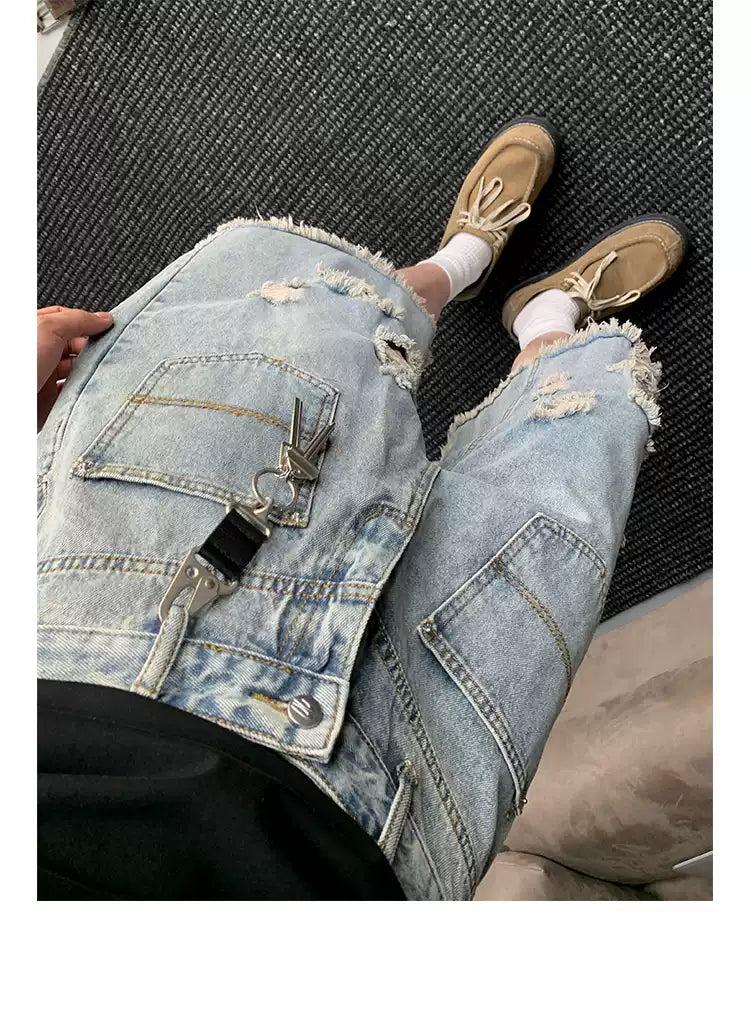 Front Pockets Distressed Denim Shorts