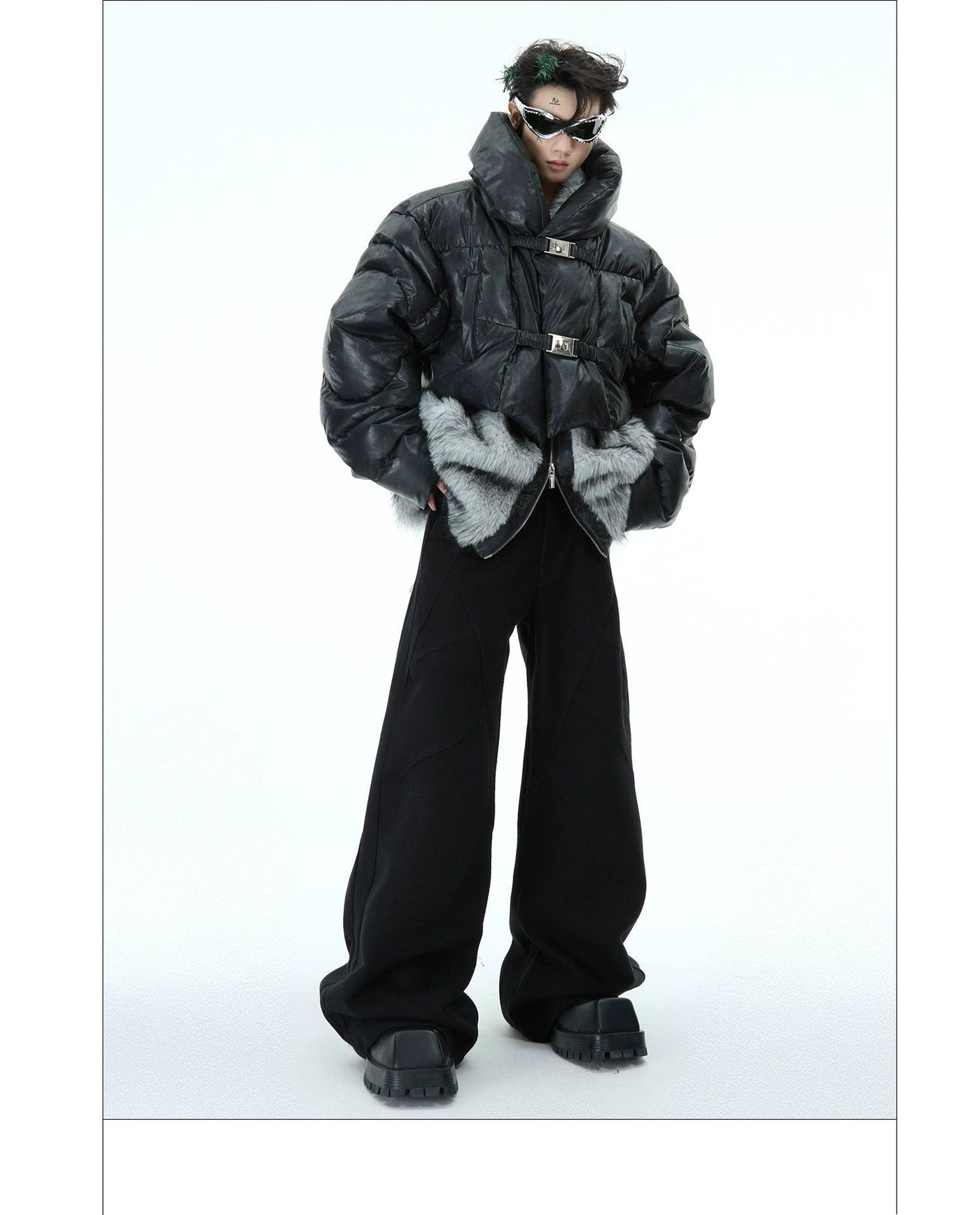 Strapped Faux Fur Puffer Jacket