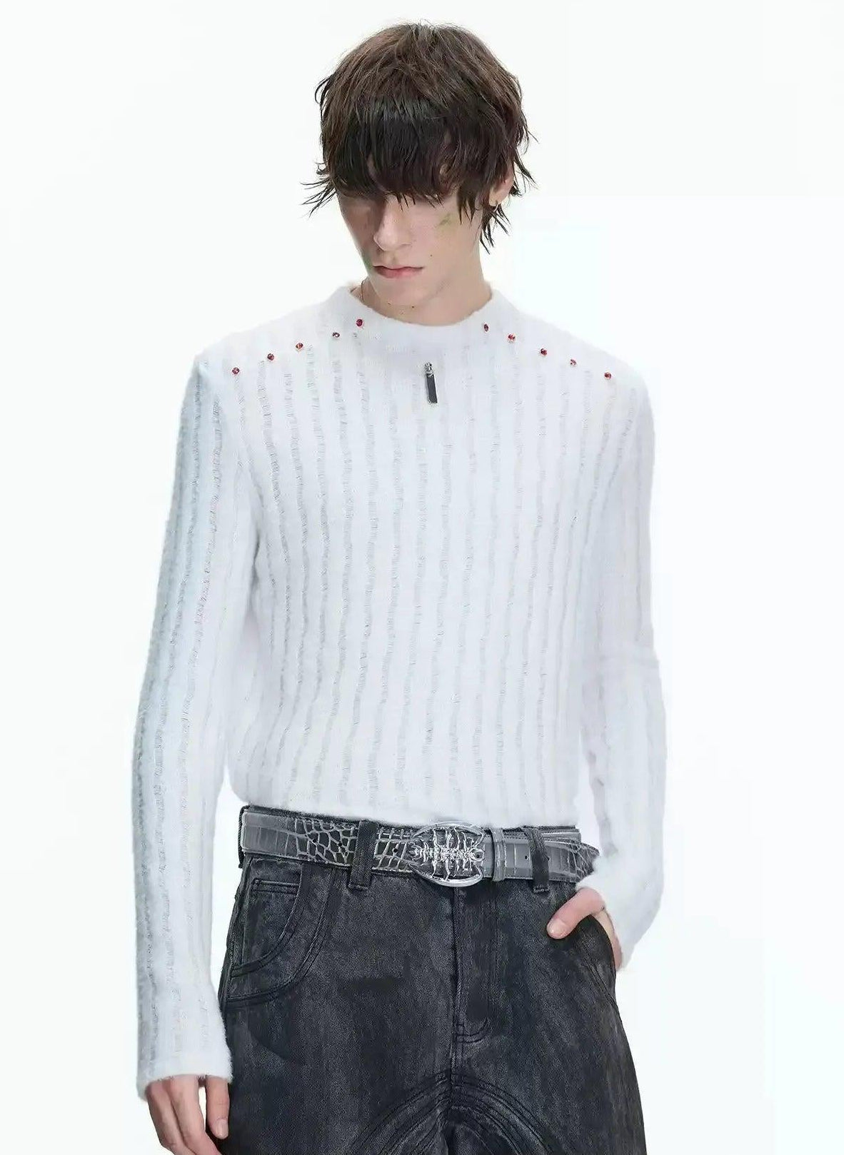 Red Rhinestone Slim Fit Sweater