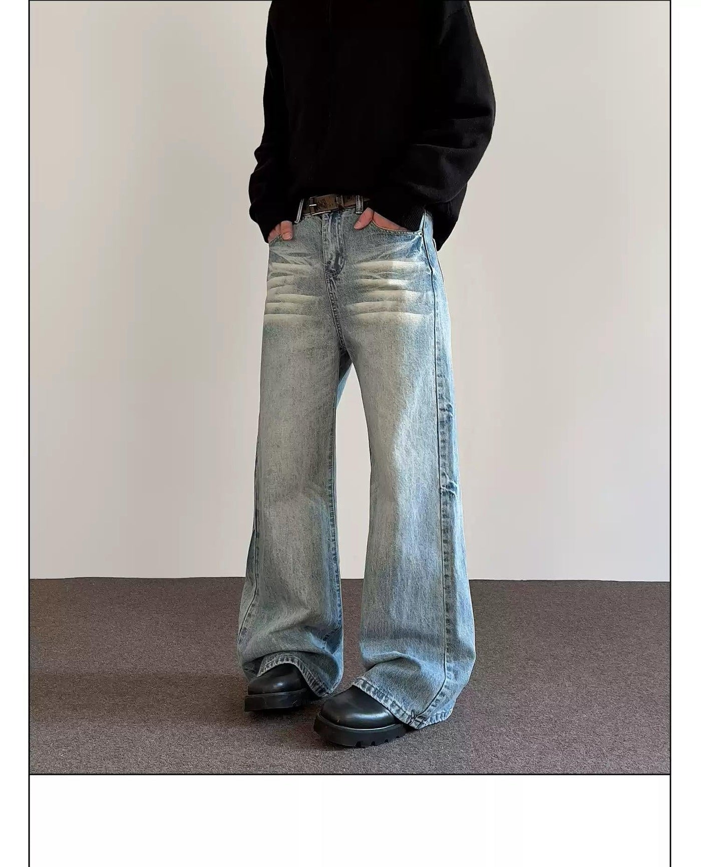 Contrast Whiskers Flared Jeans
