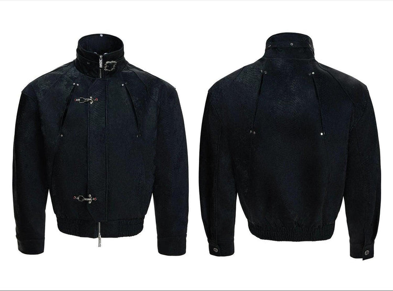 Neck Strapped Fireman Clasp Textured Jacket