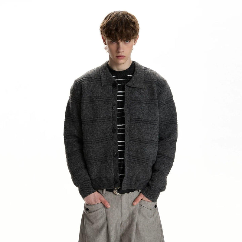 Thin Line Patterned Collared Cardigan