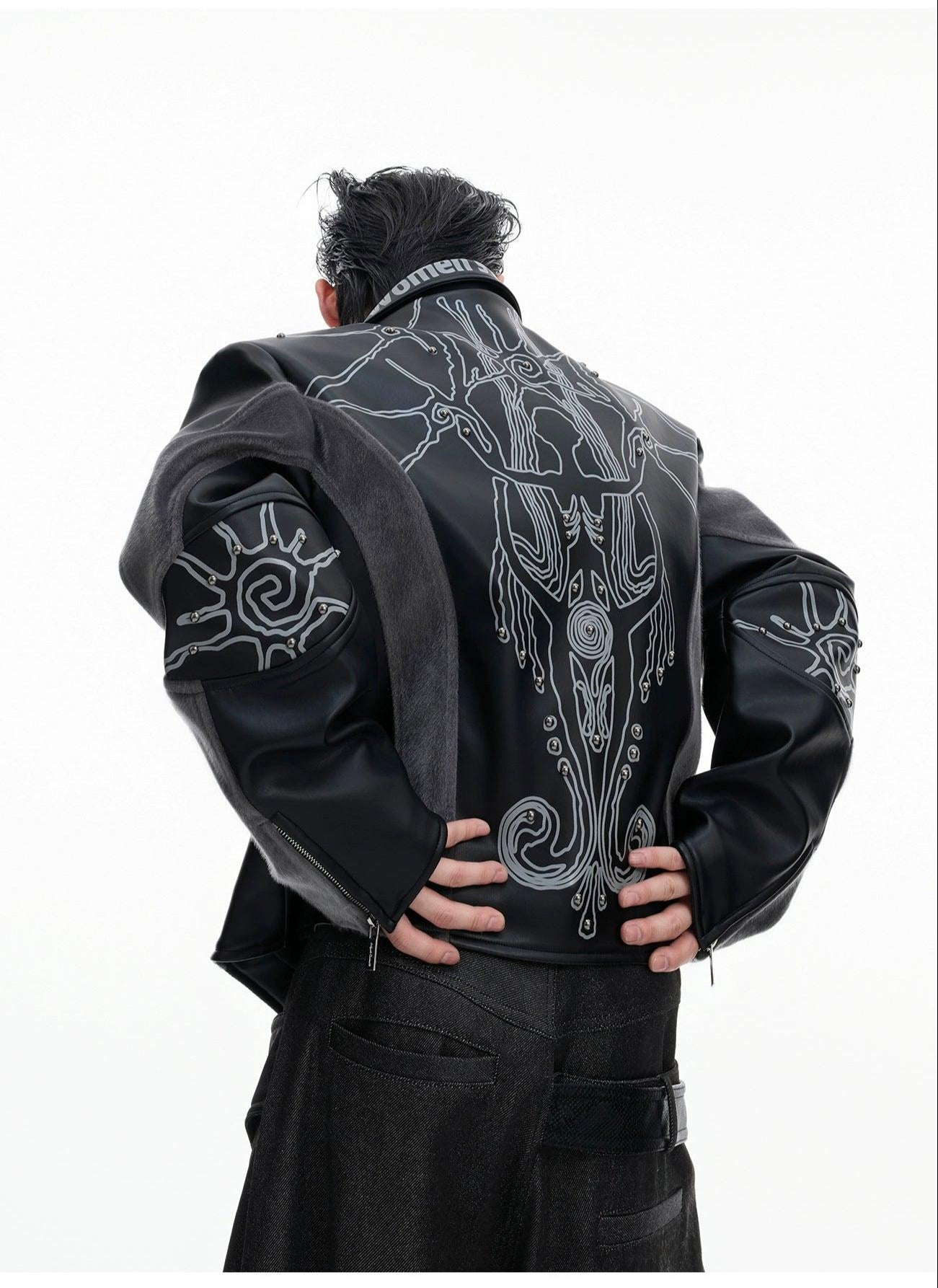 Riveted Spliced PU Leather Jacket