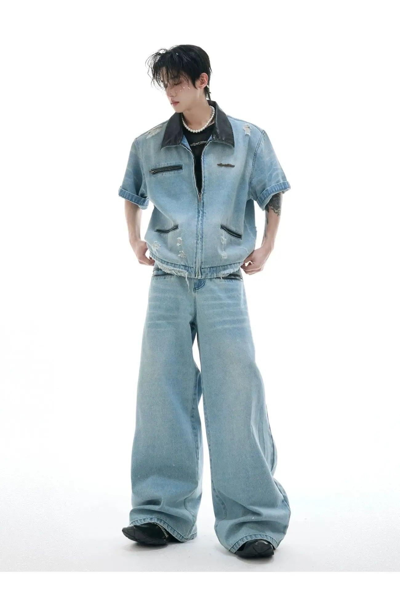 Distressed Fade Denim Shirt & Washed Jeans Set