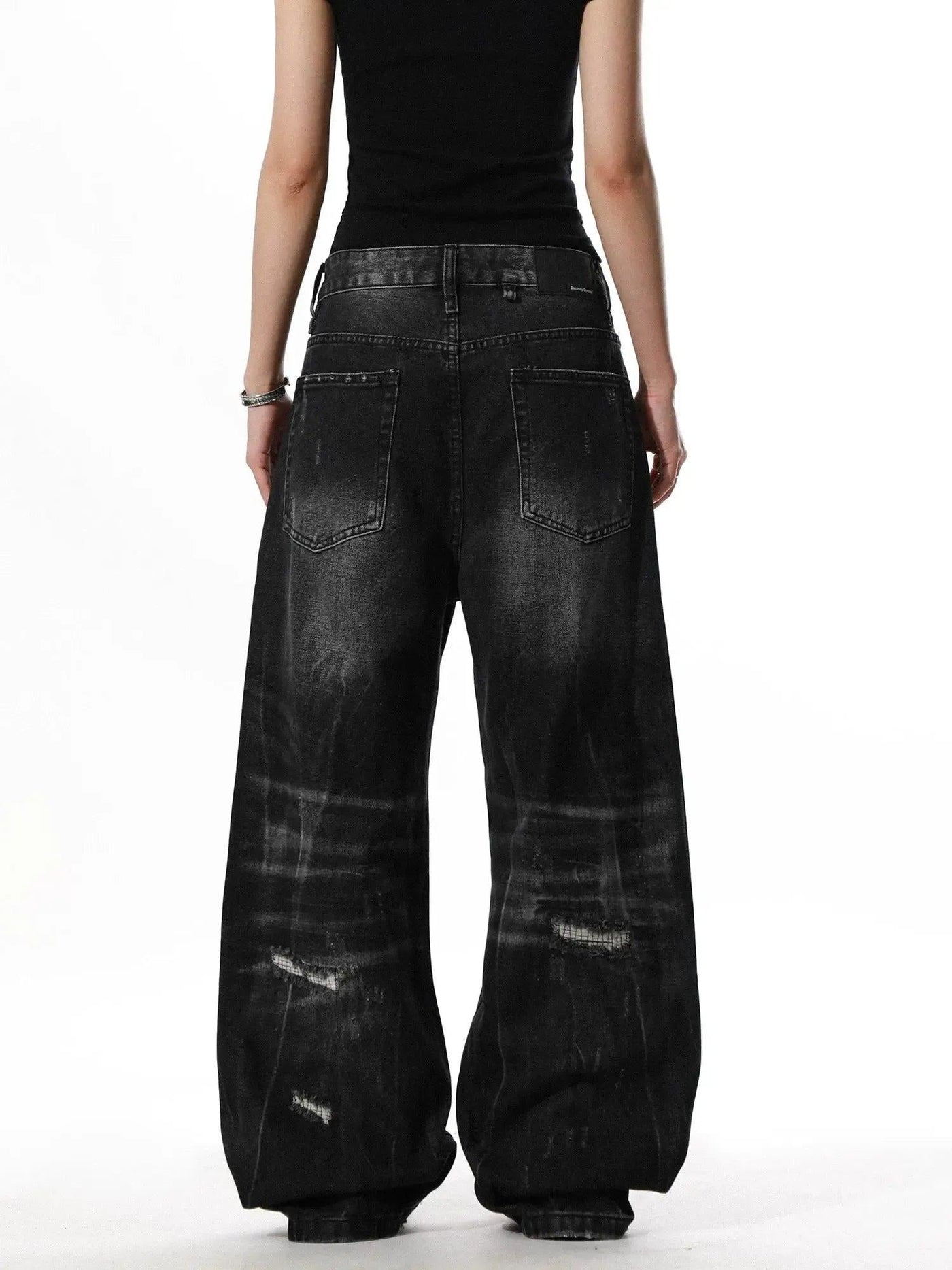 Distressed Patchwork Wide Jeans