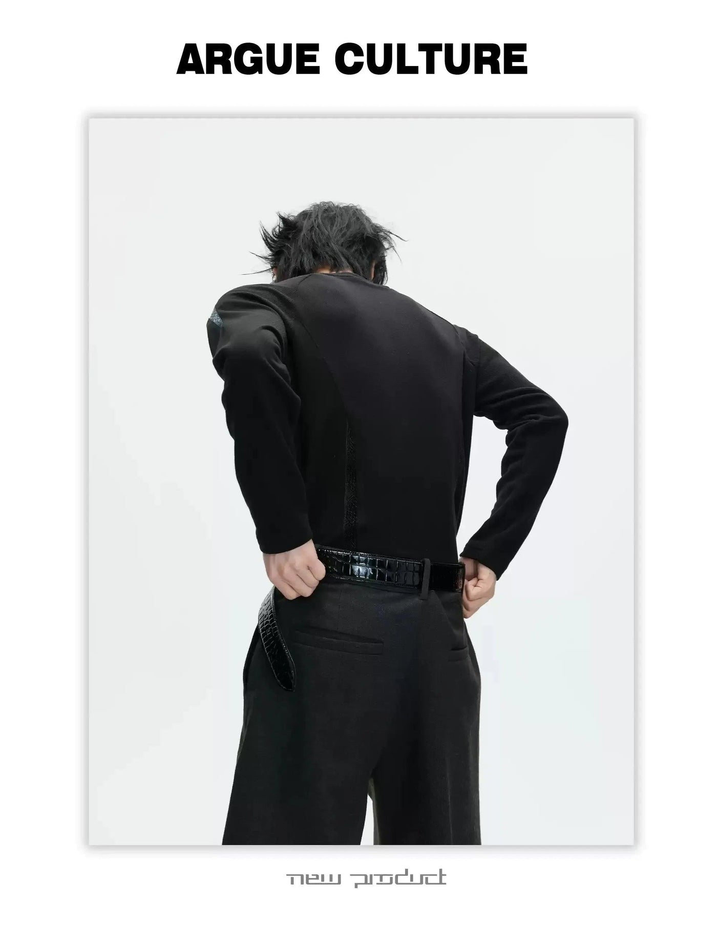 Textured Spliced Long Sleeve T-Shirt