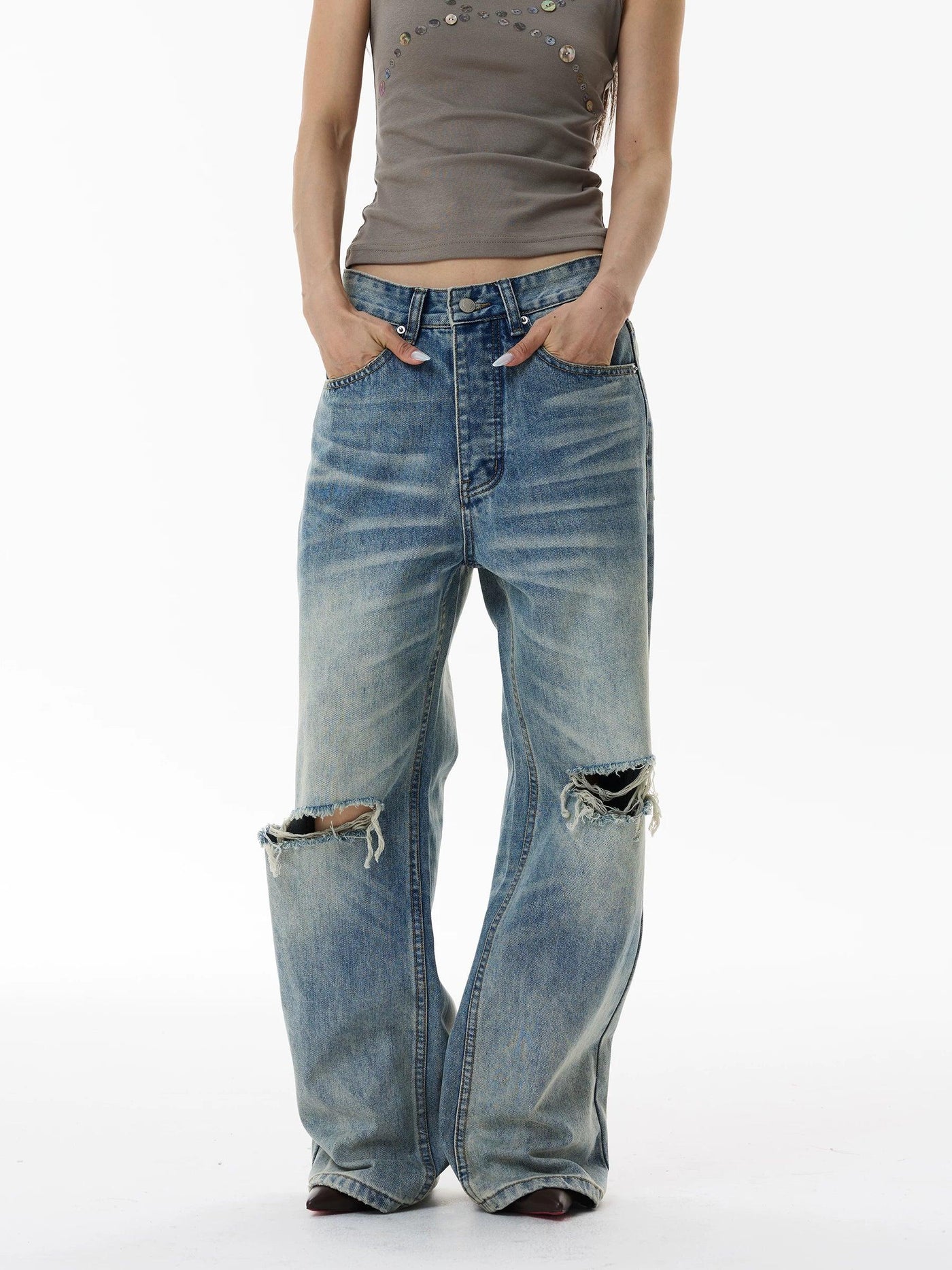 Washed Distressed Denim Jeans