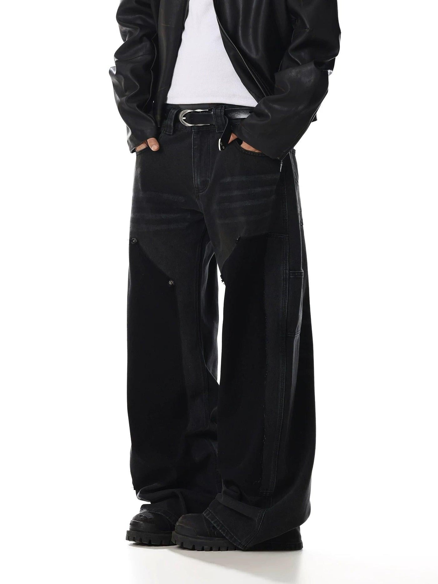 Studded Washed Wide Leg Jeans