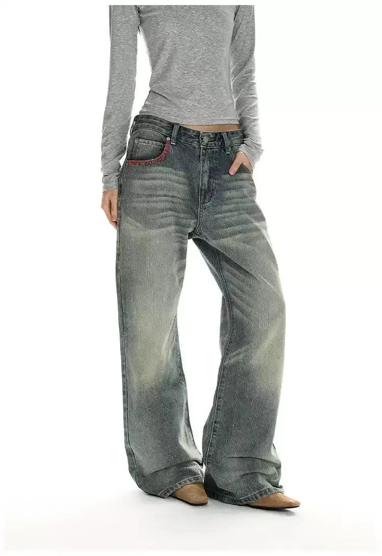 Whiskers Faded Straight Jeans
