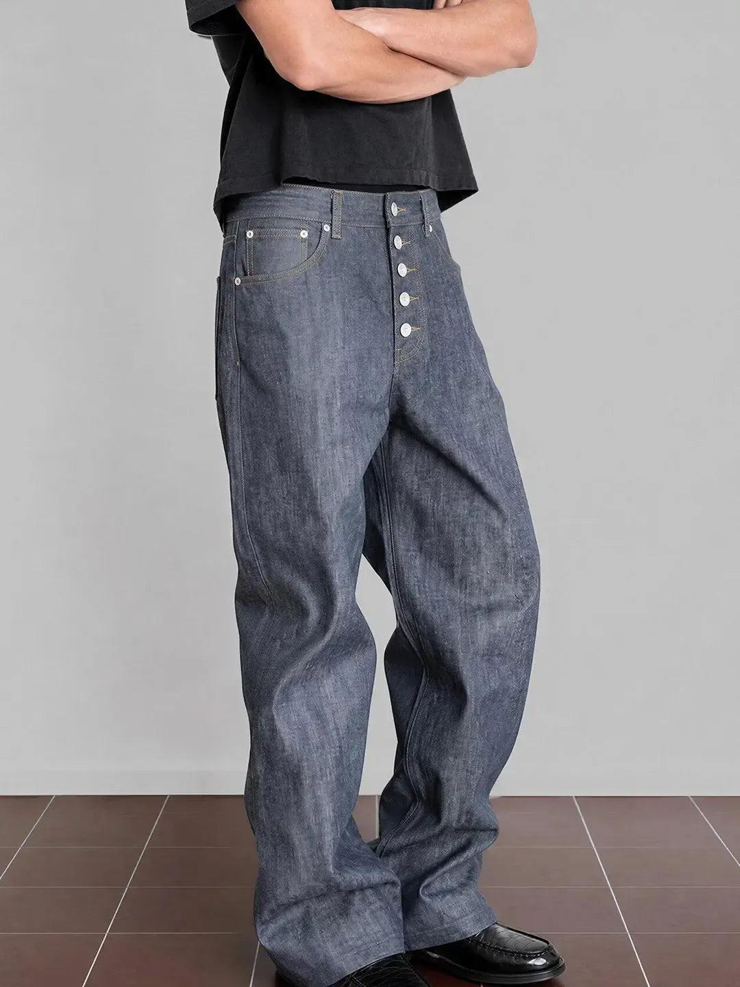 Washed Five-Buttoned Straight Jeans
