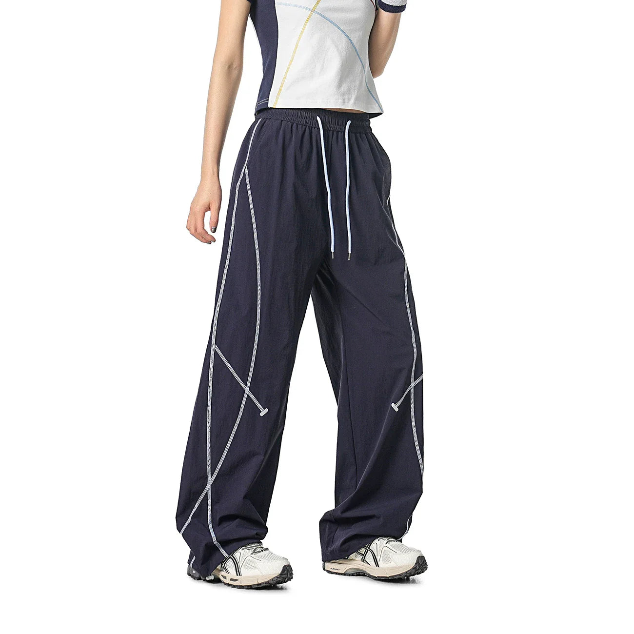 Lightweight Contrast Coverstitched Track Pants