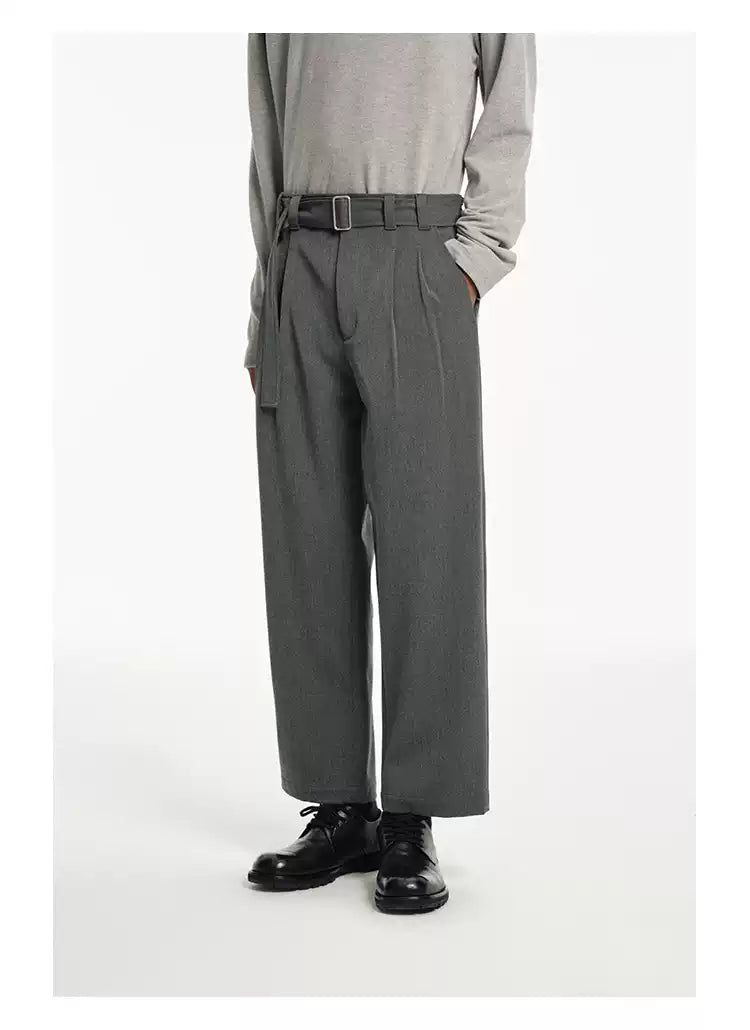 Waist Belt Pleated Cropped Trousers
