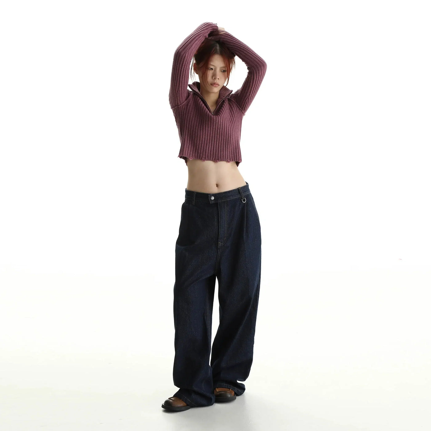 Casual Cropped Knitted Half-Zip