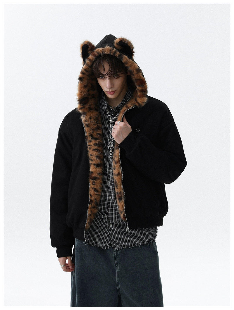 Leopard Print Lining Hooded Jacket