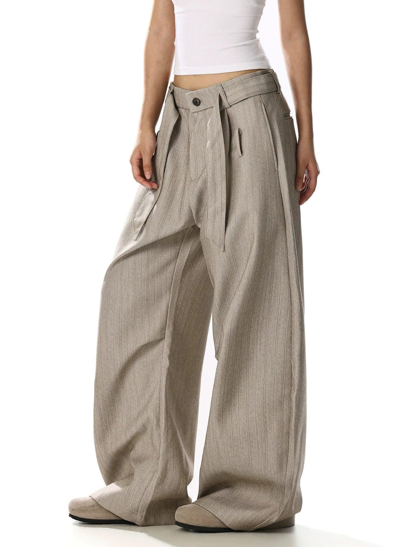 Belted Striped Curved Trousers