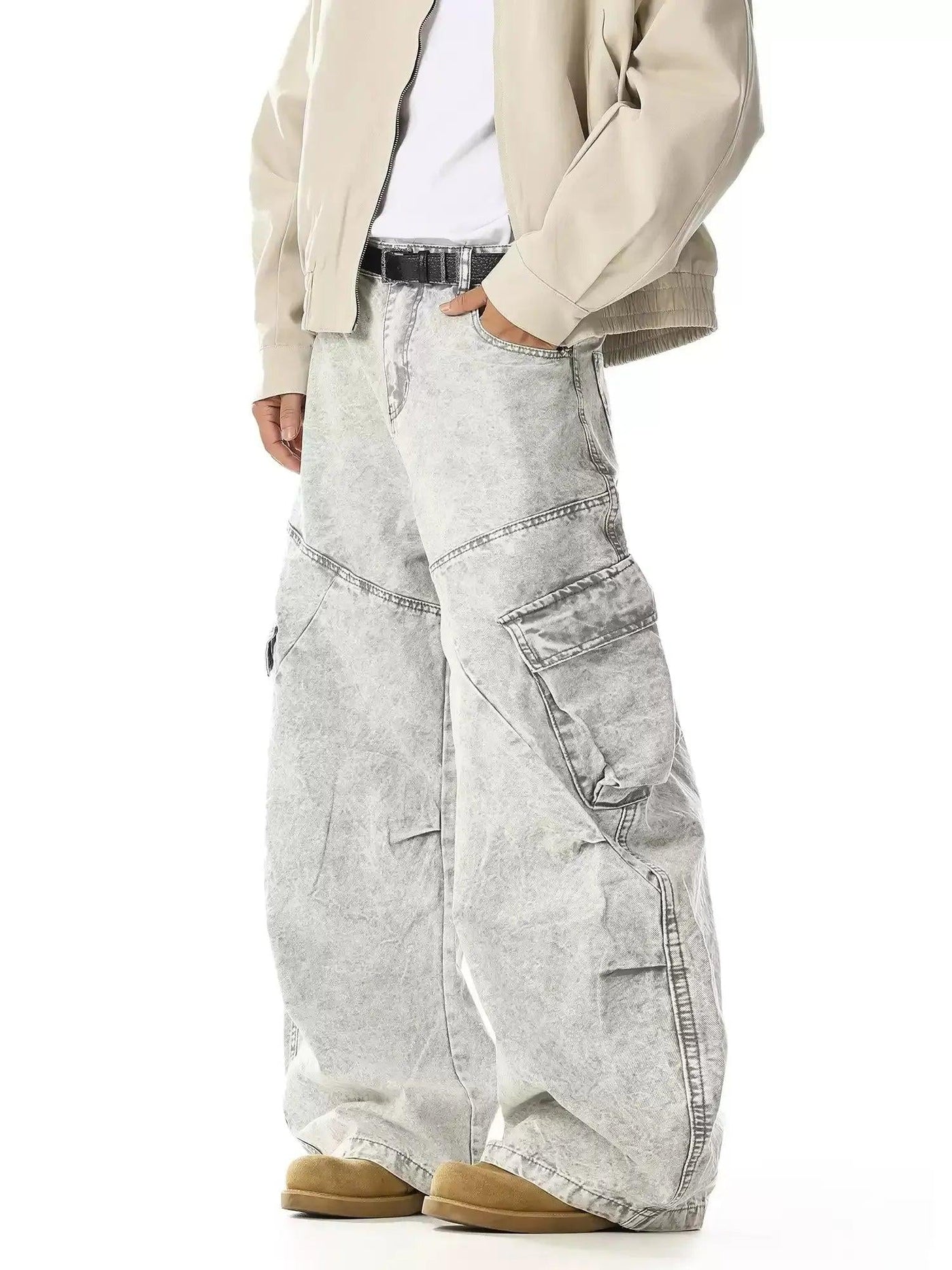 Tilt Pockets Washed Cargo Jeans
