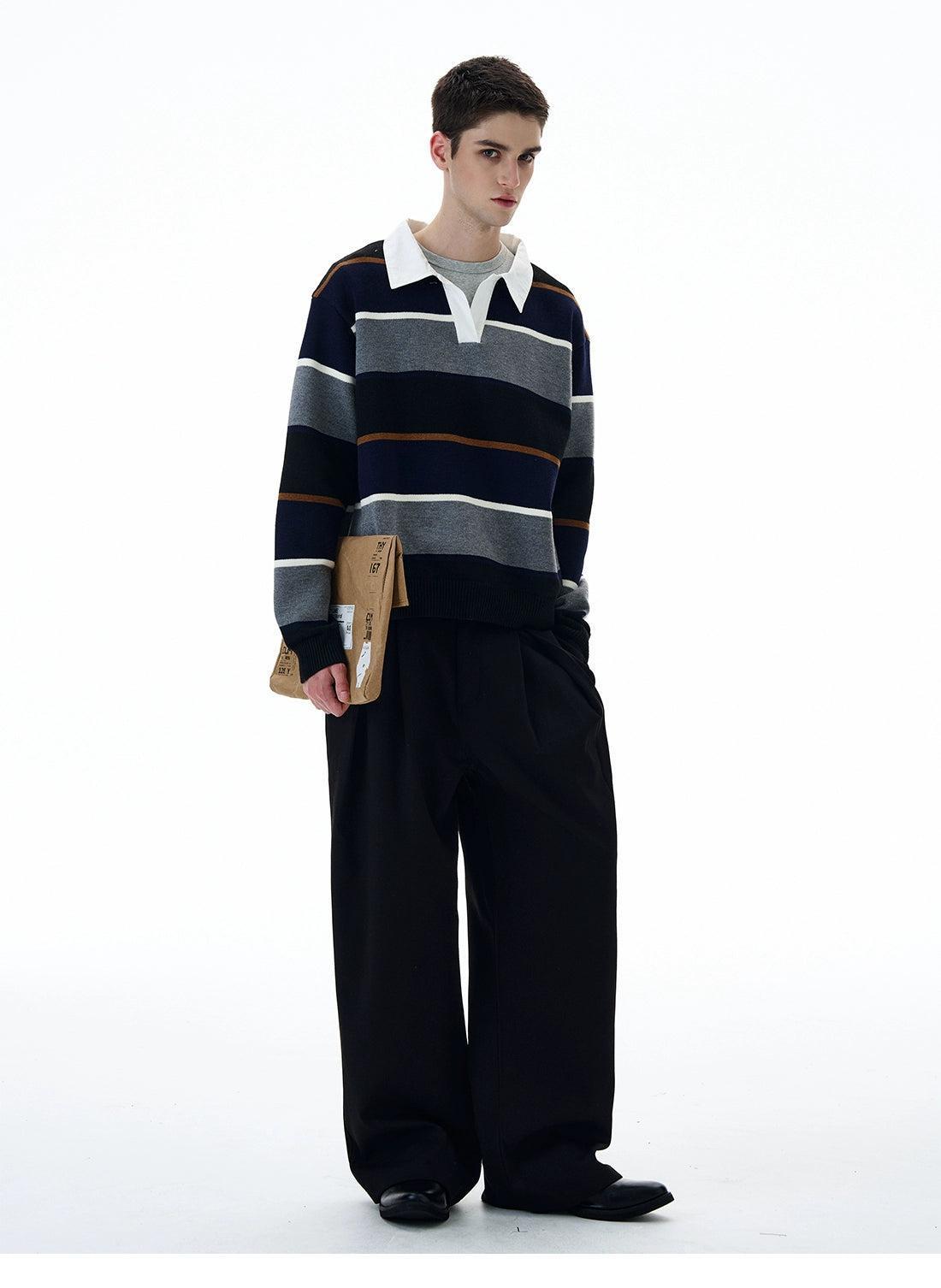 Striped Wide Bars V-Neck Polo