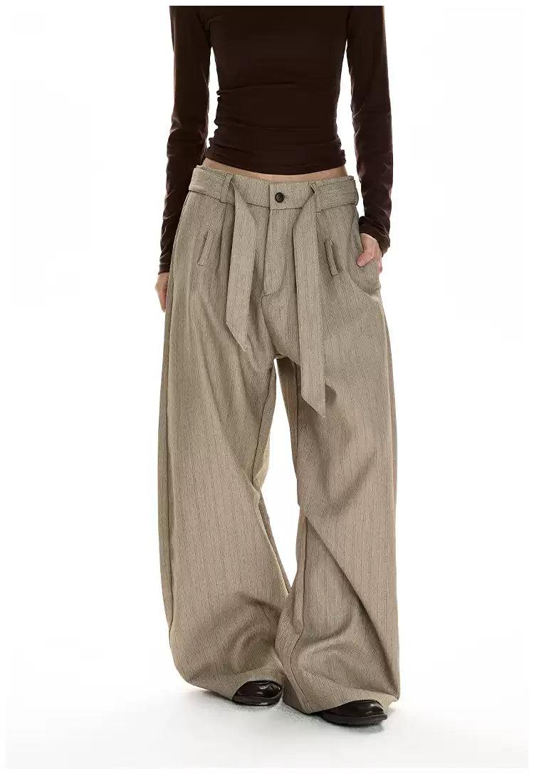Cloth Belt Subtle Textured Trousers
