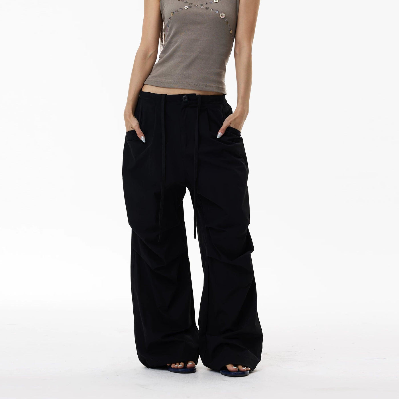 Drawstring Pleated Parachute Pants