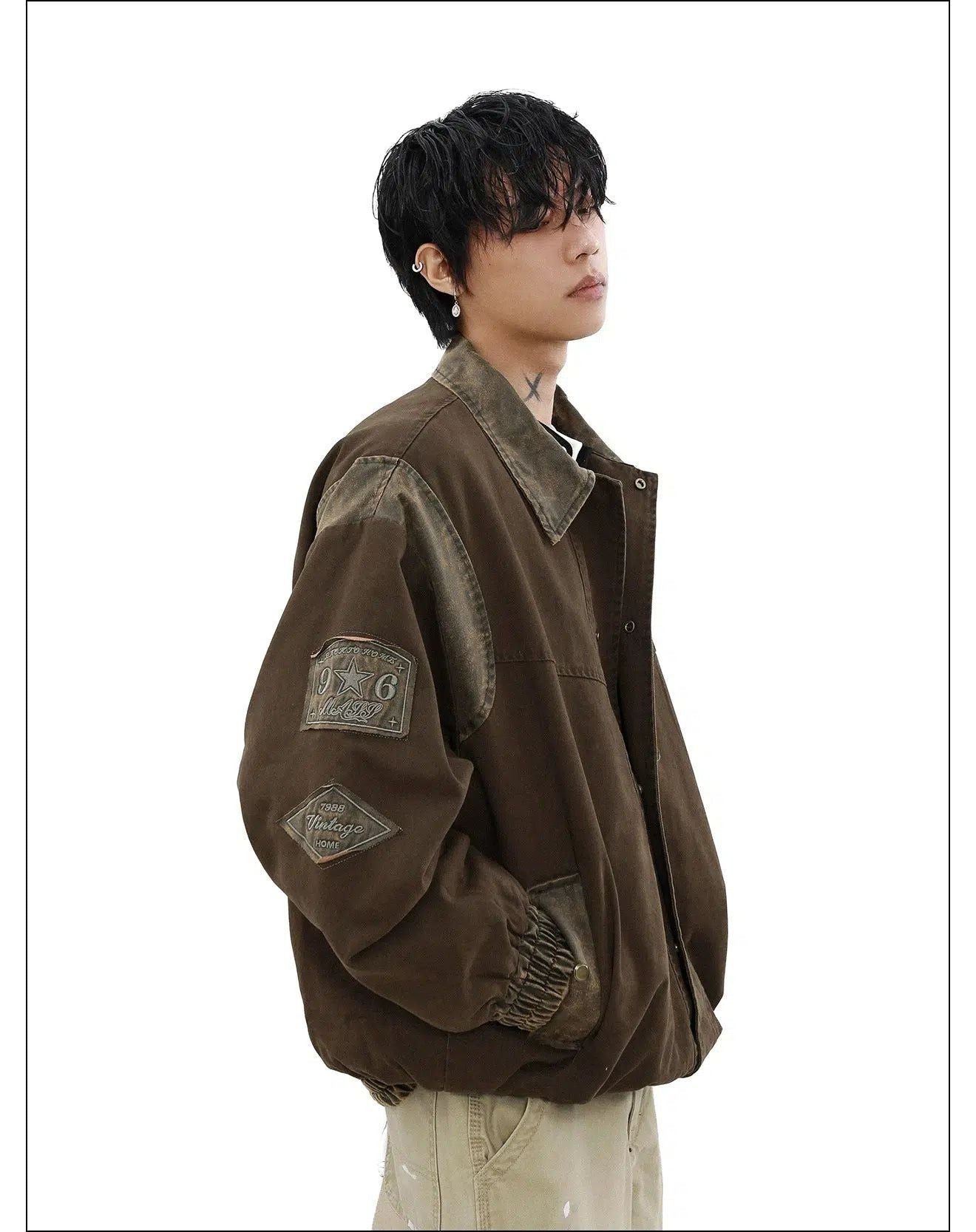 PU Leather Patched Buttoned Jacket